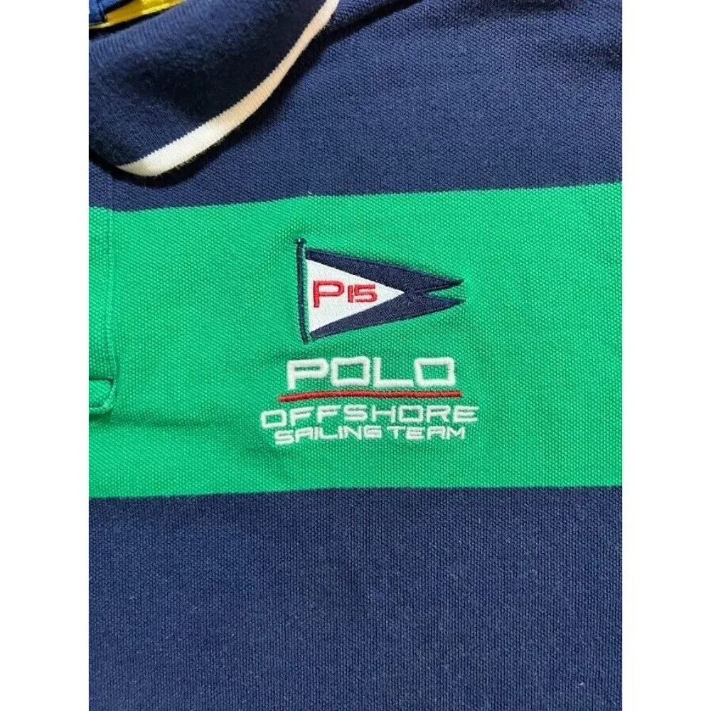 Ralph Lauren Polo Shirt Adult Extra Large Blue Yellow Striped Button Golfer Mens
